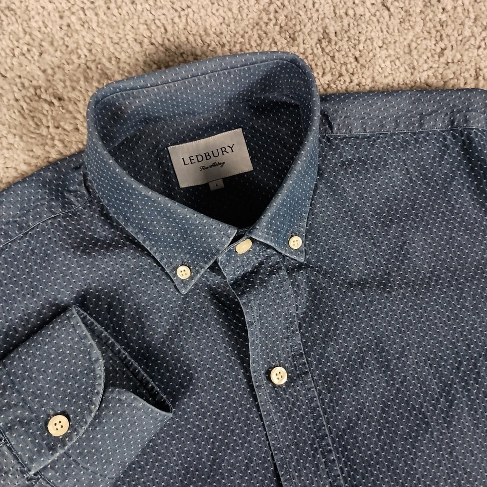 Ledbury‎ Large Embroidered Polka Dot Mens Dress Shirt